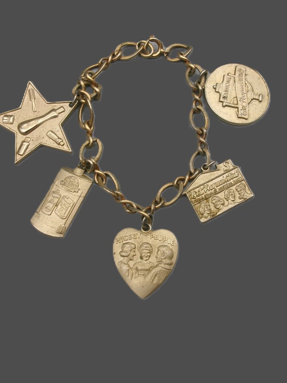 Vintage Stanley Home Products Charm Bracelet, 5 Achievement Charms Stanhome